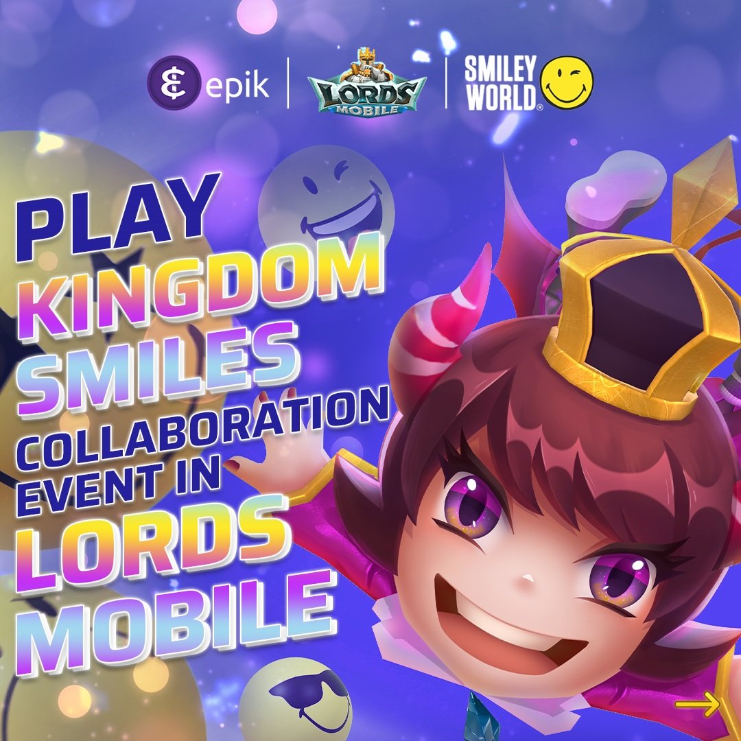 EpikPrime's tweet photo. Play the Kingdom Smiles collaboration event in @LordsMobile!
Earn Smiley Coins and exchange them at the event shop to unlock unique SmileyWorld themed emojis and avatars!
Full details: https://t.co/mPpuZMZ8i2
#WeAreEpik #smileyworldbrand #smileyworld #lordsmobile @officialigg https://t.co/02nPQpTzGD