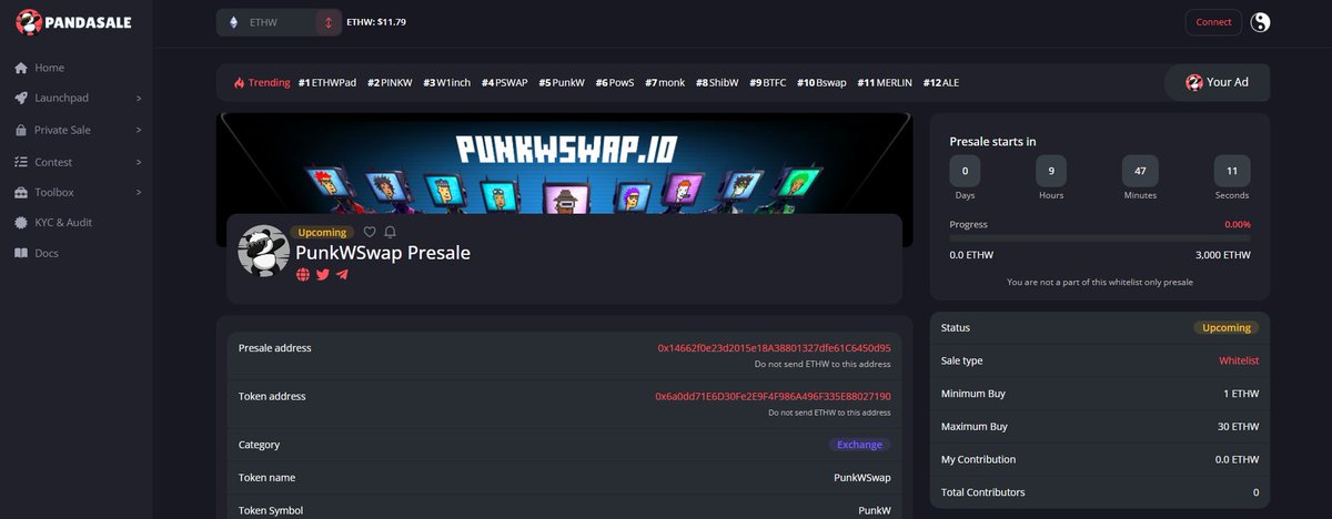 PunkWSwap's tweet photo. ⁉️ #PUNKWSWAP PRESALE INFORMATION ⁉️

Check out information here on our group: https://t.co/t0Xh3xBqha

🔗 Link: https://t.co/6Qit21rst7

#ETHW https://t.co/cWmpOHgJsV