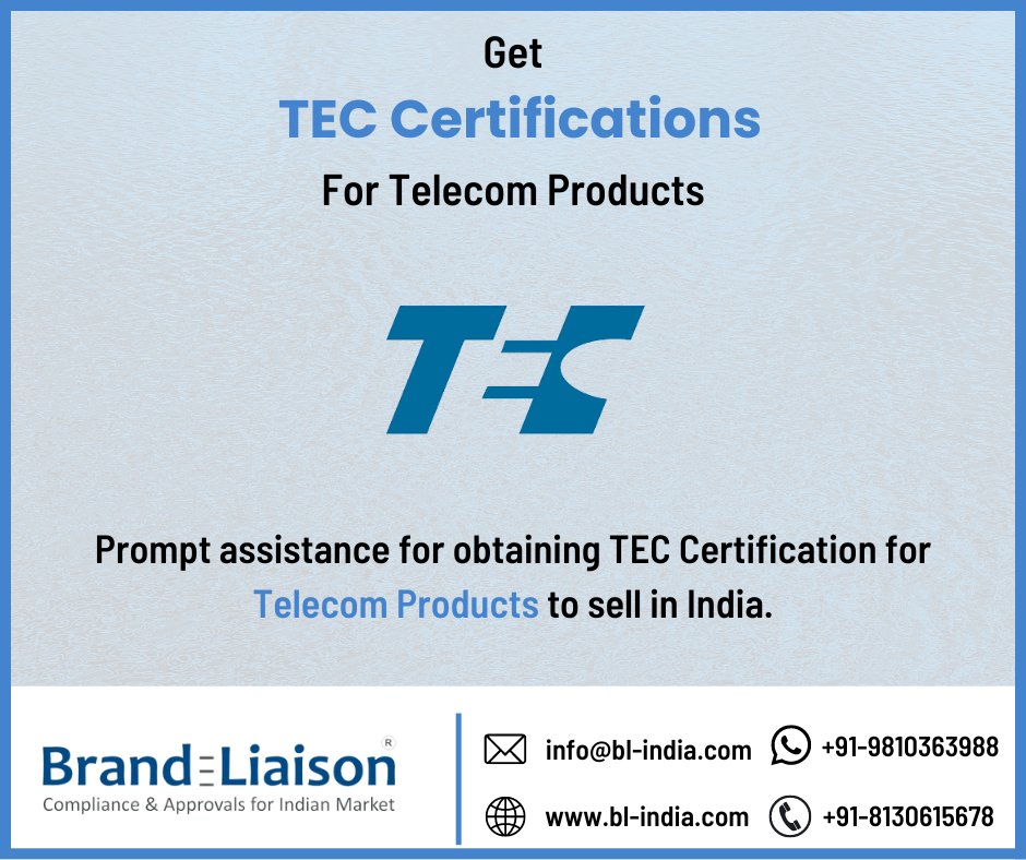 BrandLiaison's tweet photo. #Brand Liaison provides complete #support for the process of obtaining #TECCertification for selling #telecom products in #Indianmarket.
#teccertification #teccertificationindia
#teccertificateconsultant #teccertificationagent
#teccertificationconsultant #teccertificationservices https://t.co/zCrxVMXIJG