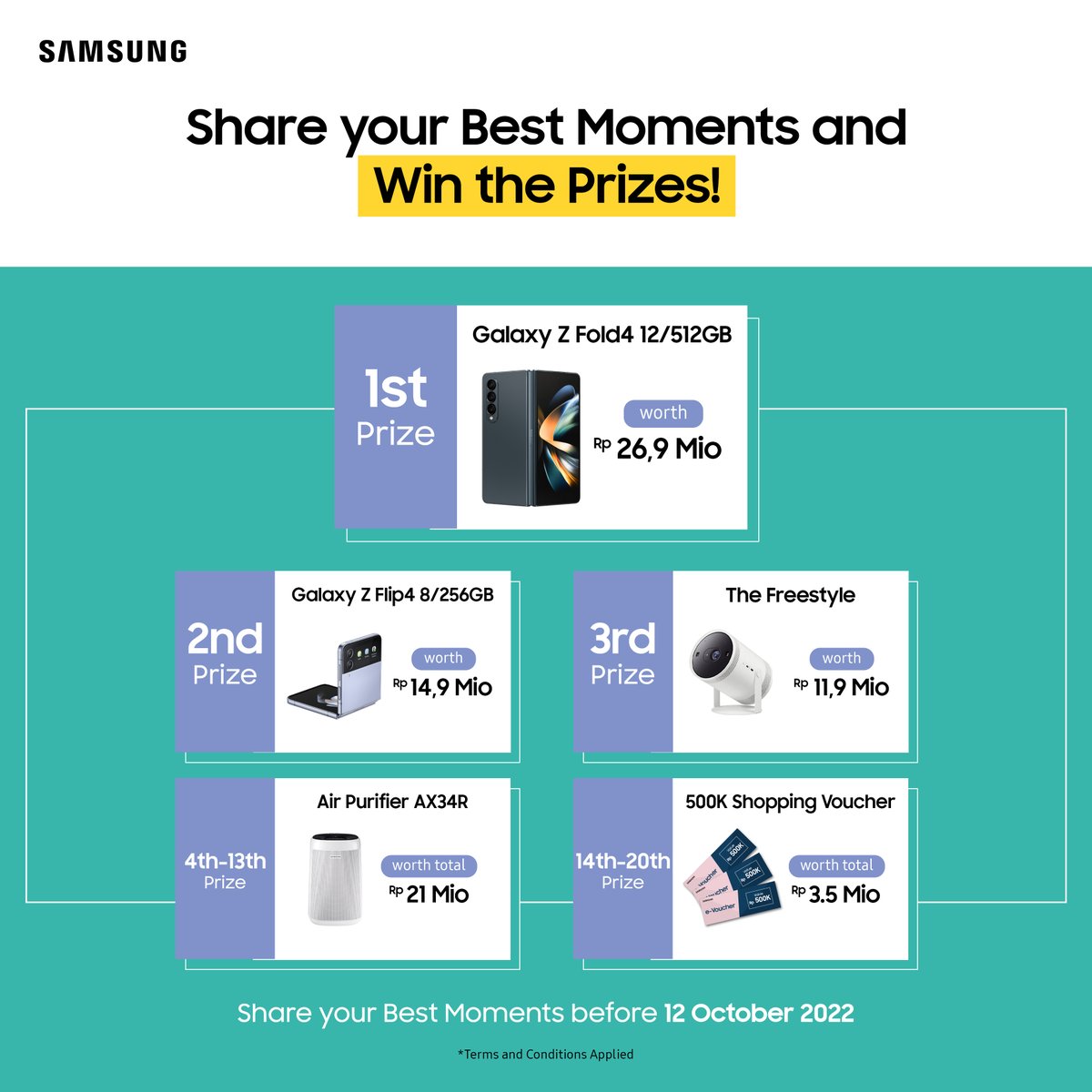 Kumpul bareng keluarga, bisa jadi Best Moment loh!😍
​
Yuk reply dengan cerita Best Moment versi kamu, hashtag #BestMomentOfLife &amp; #SamsungBestMoment, dan mention temen kamu sebelum 12 Oktober!
​
Dapatkan hadiah dengan total 78 juta untuk 20 cerita Best Moment paling menarik!🎁