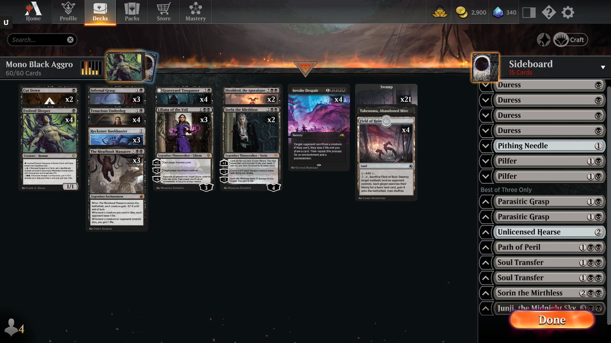 SubmitaBrew's tweet photo. Trying out some Mono Black on a small scale. 10-1 ain't bad. I'm yet to see Mono Blue Matches.

@ArenaDecklists @mtgazone @fireshoes https://t.co/rqHLKVvJLb