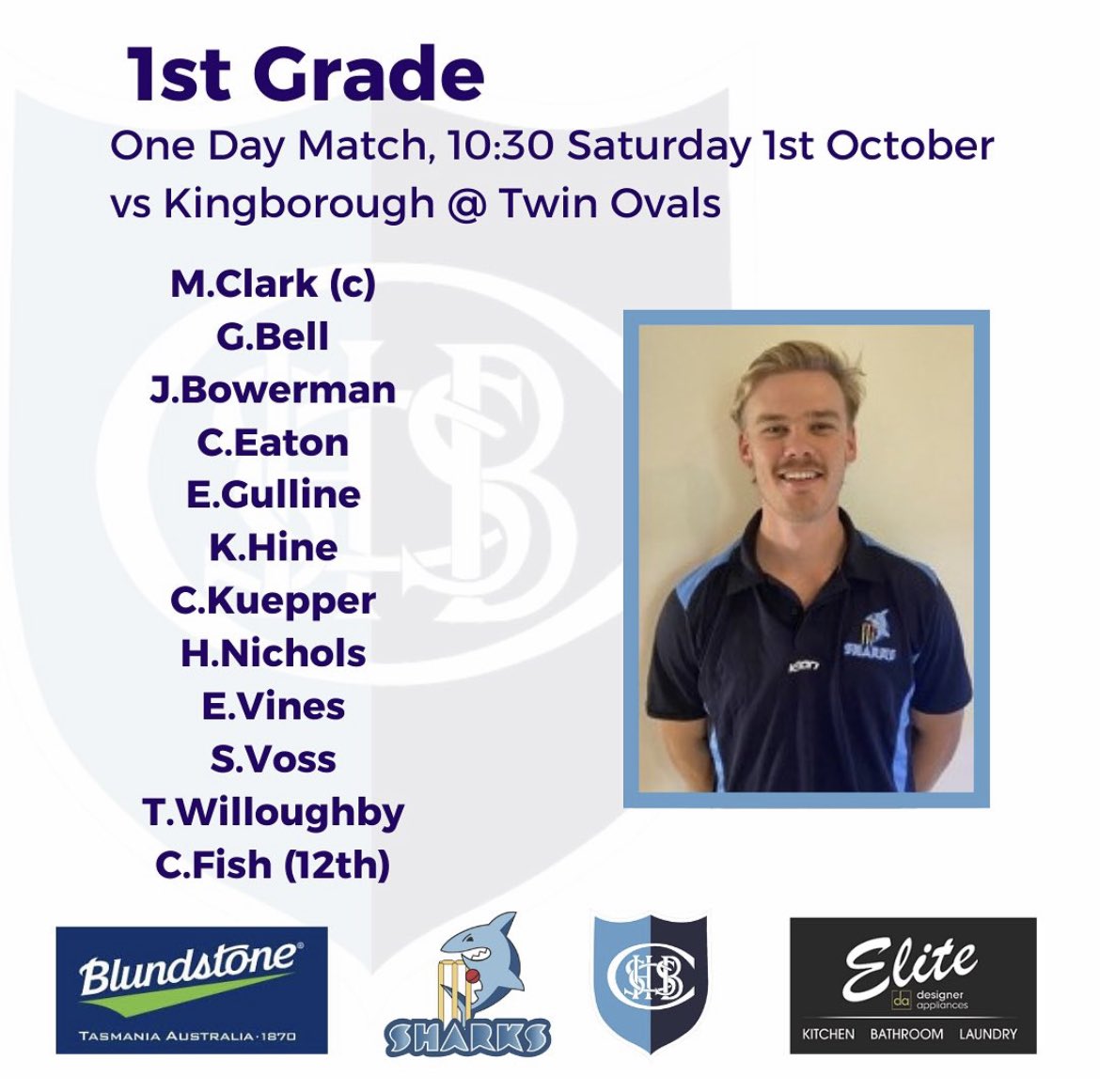 The line up to kick off our season tomorrow!👊🏽

Best of luck to Caiden Eaton who makes his Sharks debut! 

Get down to the Twin Ovals &amp; support the boys #SharksToSharks 🦈 🏏