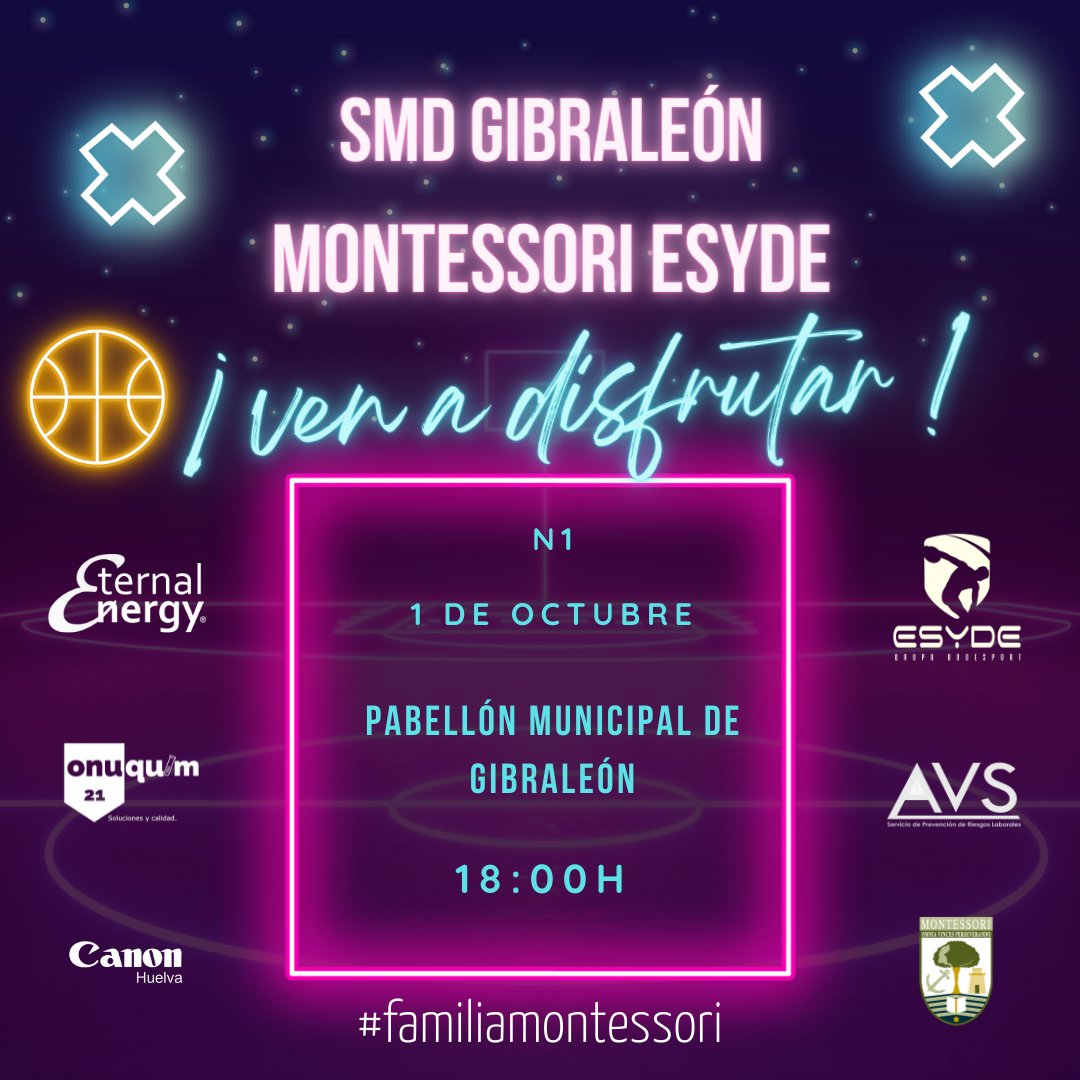 Colegio Montessori Baloncesto (@cdmontessorih) on Twitter photo | N1 MASC 22/23 |
Comenzamooooos 🤪
🏆 Competición N1 Masc
🏟️ Pabellón Municipal de Gibraleón
🗓️ Sábado 1 de octubre
🕛 18:00h
🆚 <a href="/GIBRADEPORTES/">Deportes Gibraleón</a>
#conMdeMontessori
#familiamontessori | N1 MASC 22/23 |
Comenzamooooos 🤪
🏆 Competición N1 Masc
🏟️ Pabellón Municipal de Gibraleón
🗓️ Sábado 1 de octubre
🕛 18:00h
🆚 <a href="/GIBRADEPORTES/">Deportes Gibraleón</a>
#conMdeMontessori
#familiamontessori