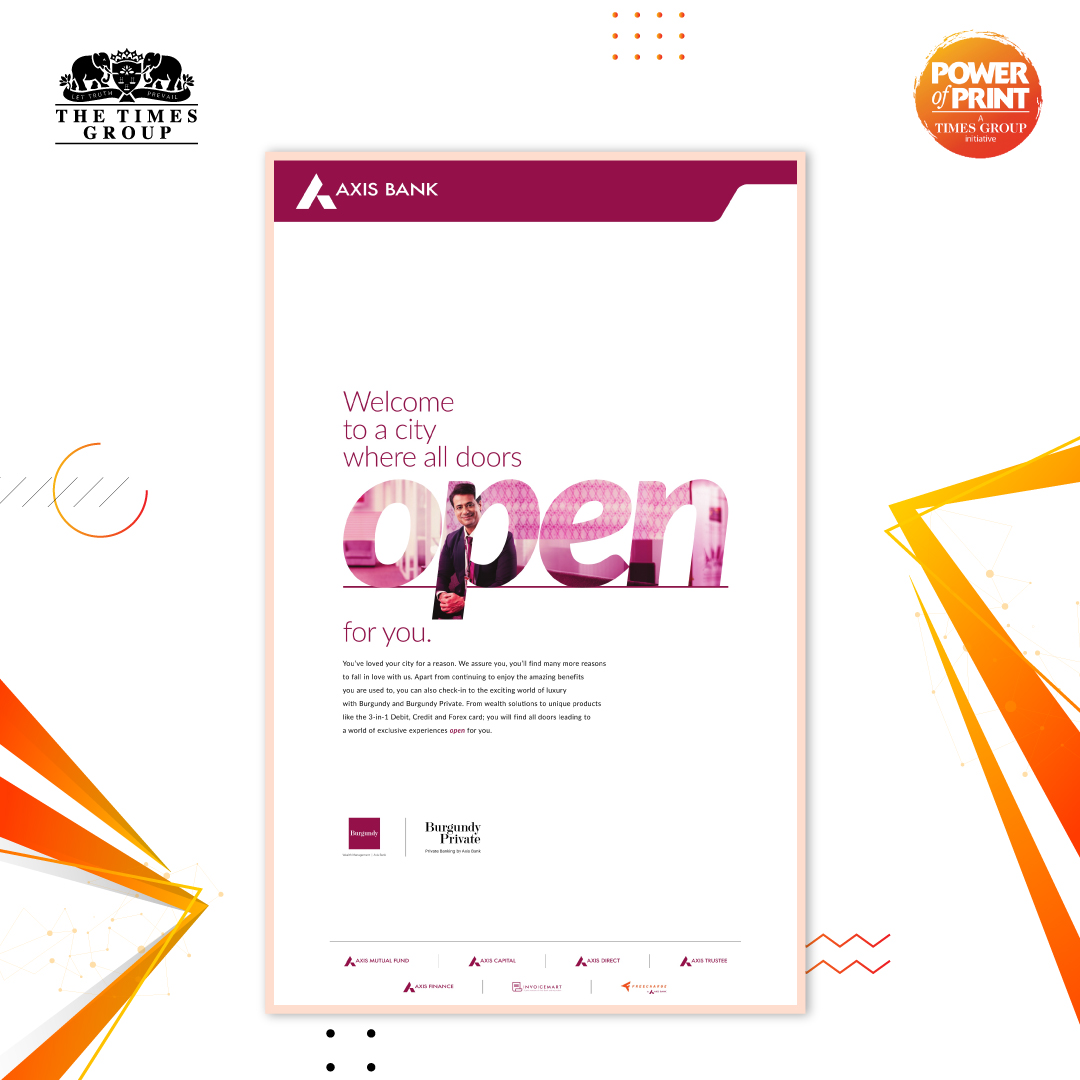 TimesResponse's tweet photo. .@AxisBank showcases how it is dil se open with its extensive network of services that bring you “The best in the city in every city” through this jacket ad in The Economic Times.

#Powerofprint #Timesresponse #ImpactfulAds #AxisBank #TOI https://t.co/yqJa3X4YYm