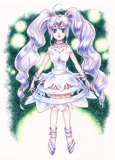 #このタグをみた人はド正面イラストを貼る1枚目は遥か太古に色鉛筆で描いたポケモンBWのレシラム擬人化 
