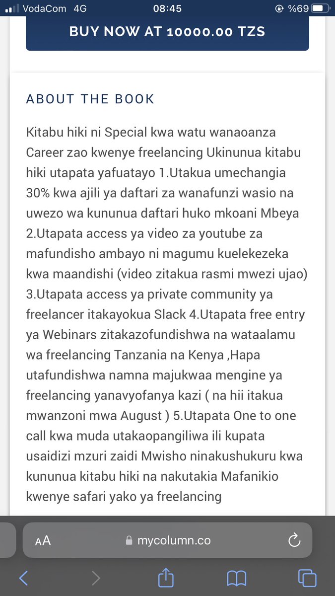 MyColumnApp's tweet photo. @mafolebaraka kasema ebook yake katika jukwaa la My Column iuzwe kwa discount ya 33% ili kila mtu aweze kuipata. 

Namna ya kuanza kuuza ujuzi Upwork inapatikana kwa Tsh 10,000 badala ya 15,000. https://t.co/8lXHT80ygk