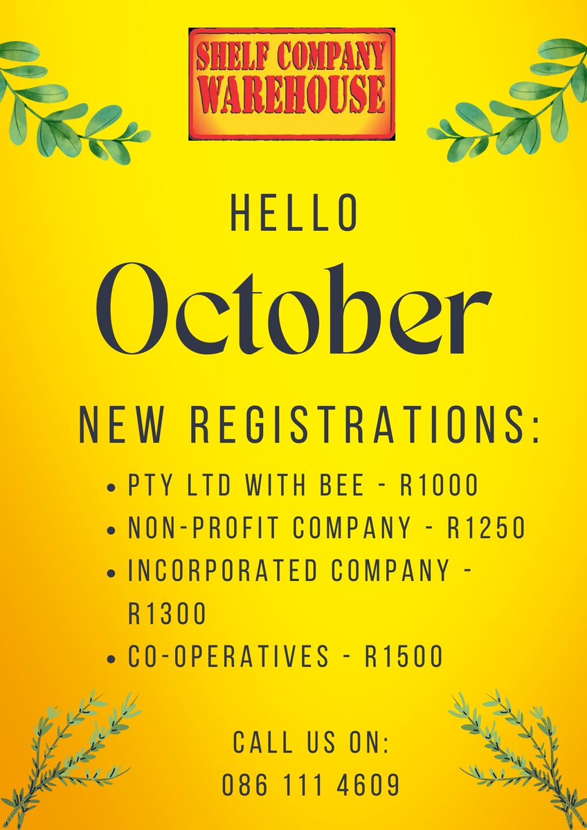 scwkzn's tweet photo. Hello October! Pop in and let us help you with all your business registration needs! #scw #kzn #newregistrations https://t.co/HEBEod4z33