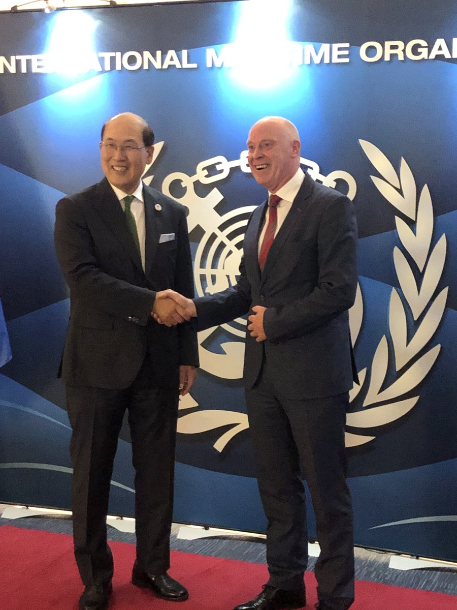 Internat_HM's tweet photo. #IHMA President, Captain Paul O’Regan, photographed here with #IMO Secretary-General Mr. Kitack Lim, attended yesterday’s reception at IMO HQ to celebrate this year’s #WorldMaritimeDay. https://t.co/e6iZOJWfHX