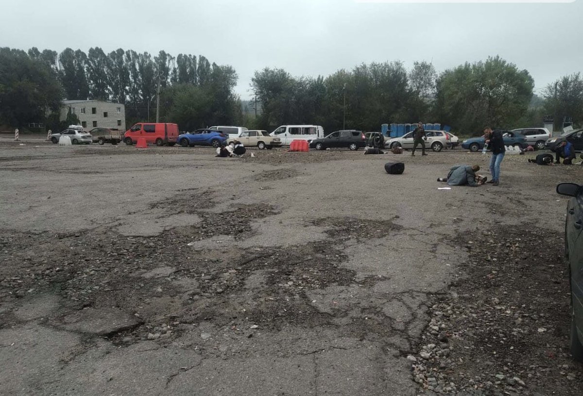 mrsorokaa's tweet photo. Losing on the battlefield, Russians deliberately murder civilians.

Russian strike kills 23, injures 34 near Zaporizhzhia. People were trying to pass the checkpoint to enter occupied territory, bringing aid and trying to evacuate relatives.

Russians are murderers and terrorists. https://t.co/3uRiVCxKfp