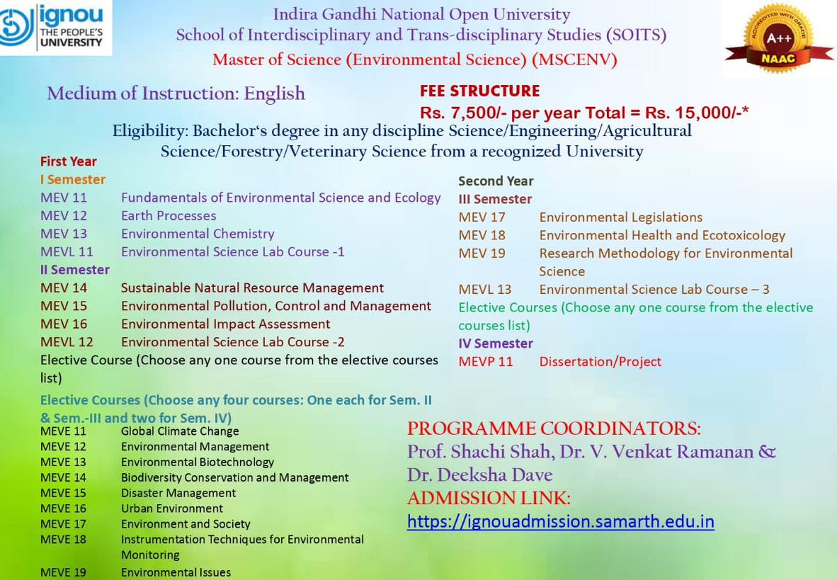 TODAY IS THE LAST DAY FOR ADMISSION TO MSC ENVIRONMENTAL SCIENCE   
 Admission Portal for ODL Programmes
ignouadmission.samarth.edu.in
Admission Information Bulletin
ignouadmission.samarth.edu.in/index.php/site…