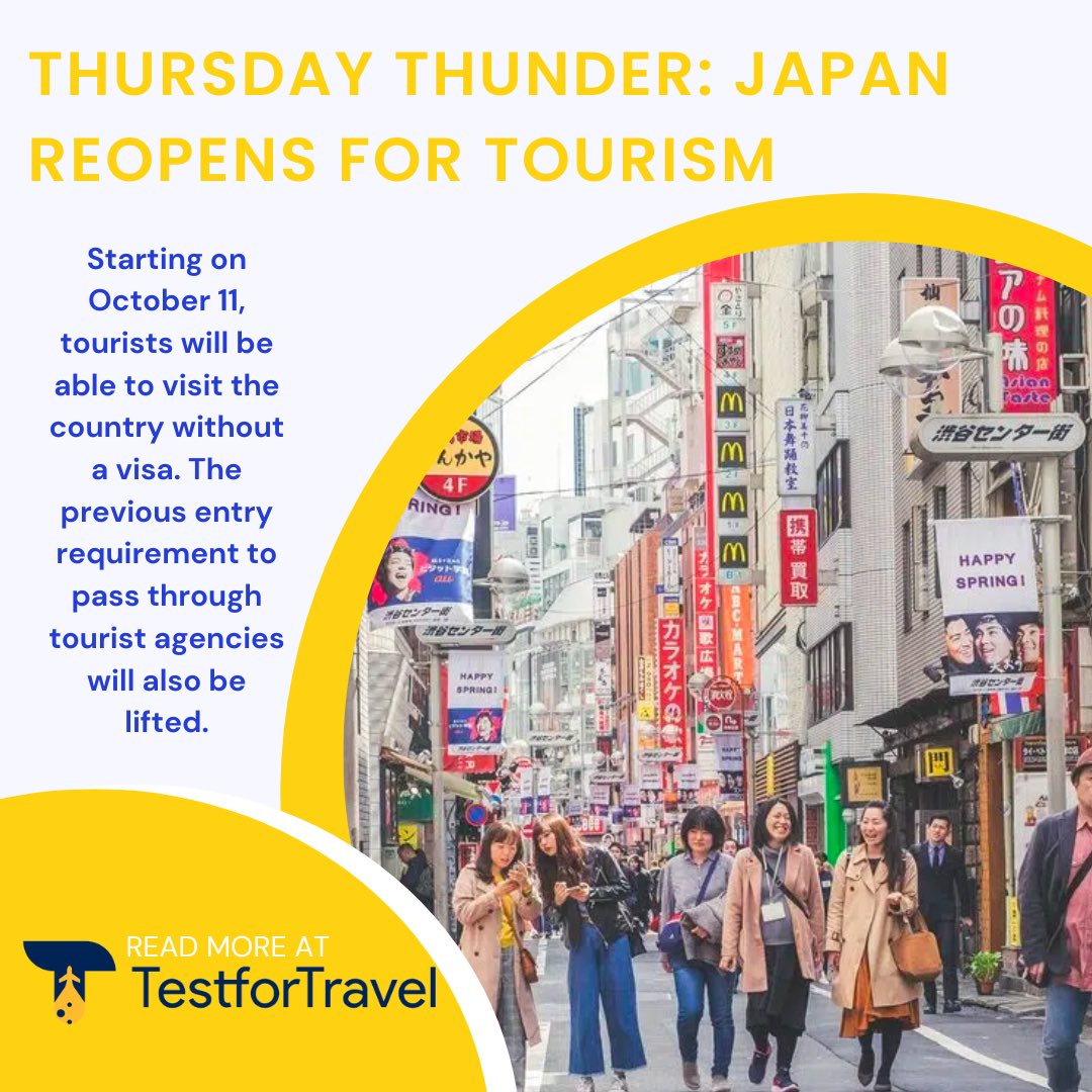 TestforTravel's tweet photo. Good news! Japan is now OPEN for tourism! In our recent blog post, we give you all the updates you need before you book your next trip! https://t.co/pHUYtn8tCh
#Travel #TestForTravel #Traveling #Summer #COVID19 #COVID #COVIDTesting #COVIDTest #Japan #Tourism https://t.co/mjHRbkoADJ