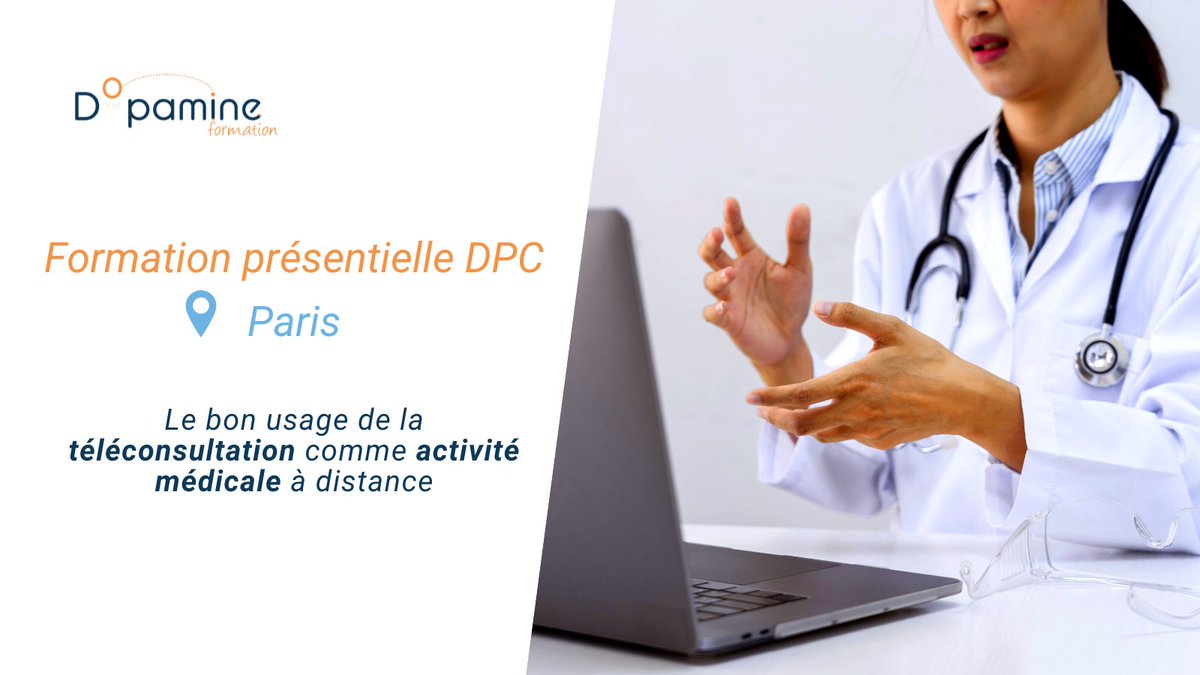 Dopamineform's tweet photo. [NOUVEAU THÈME]
Découvrez notre formation présentielle DPC : "Le bon usage de la téléconsultation comme activité médicale à distance" 💻 

📆 le 29 octobre à Paris

Inscription : https://t.co/sNjVrFSxJb https://t.co/kAcUpxld7q