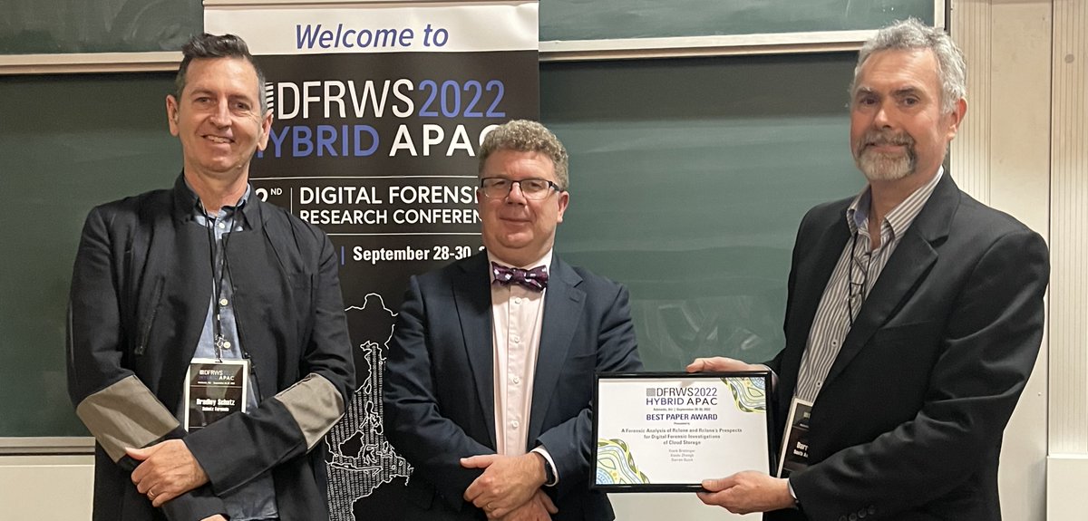 DFRWS's tweet image. Congratulations to Frank Breitinger, Xiaolu and Darren Quick for winning the Best Paper Award for “A forensic analysis of rclone and rclone’s prospects for digital investigations of cloud storage” at #DFRWSAPAC2022. dfrws.org/wp-content/upl…