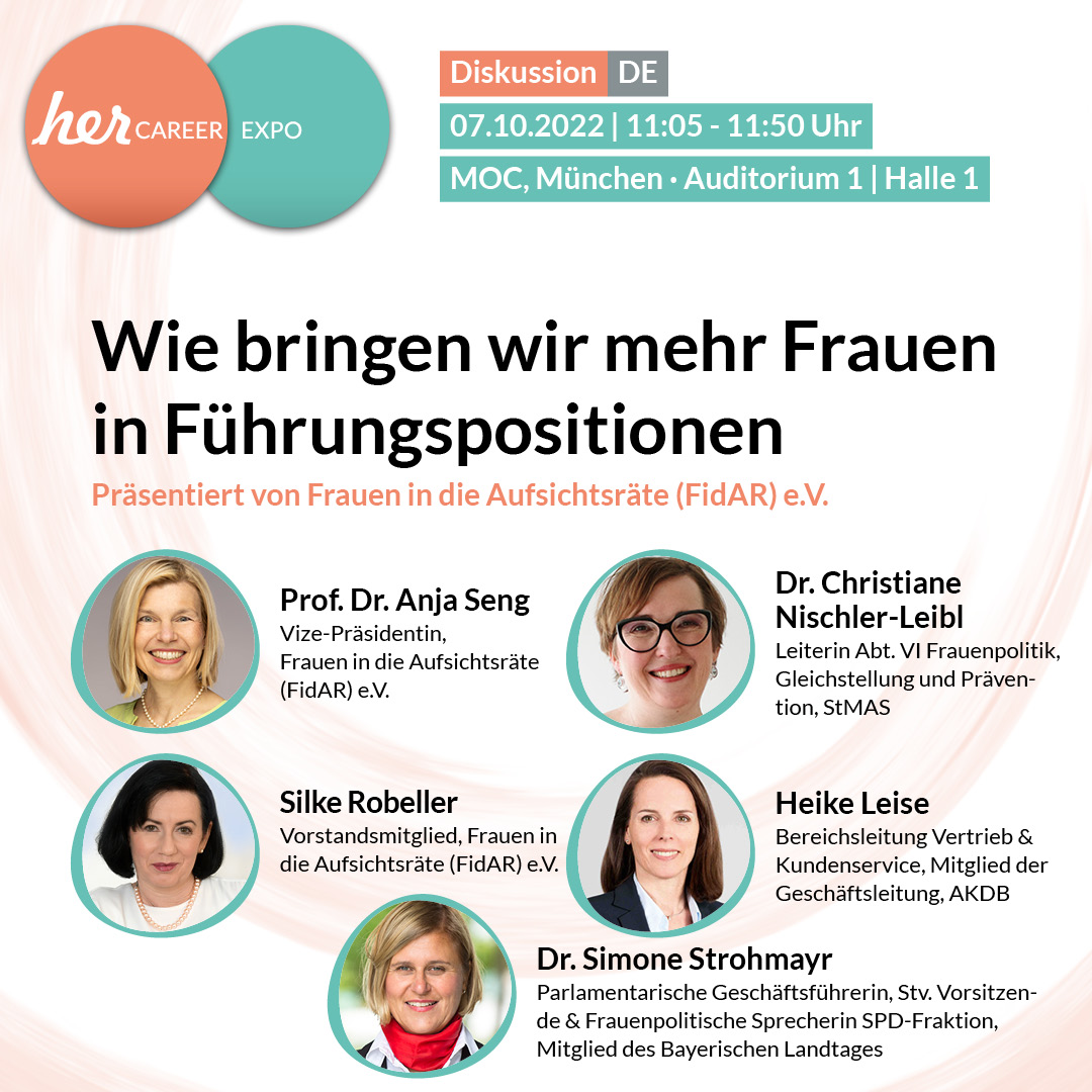 FidAReV's tweet photo. Wie bringen wir mehr #FraueninFührung? Das diskutieren wir mit einem hochkarätig besetzten Panel auf der @her_CAREER_de am 7.10. in München. Sind Sie dabei?
Jetzt zur Messe anmelden und netzwerken: https://t.co/koDKX49QpY
#Gleichstellung #herCAREER
@FomProf @SRobeller @HeikeLeise https://t.co/7Nd3K7sY3f