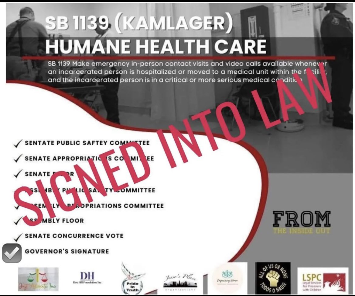 Another victorious moment🥳🙏🏼 Thank you @sydneykamlager & @PrisonFTIO_inc along w/other organizations for the great fight on passing #sb1139. It was an honor working w/you in community& solidarity 💯✊🏼May the incarcerated folks get the humane care needed!@GavinNewsom Thank You ✨