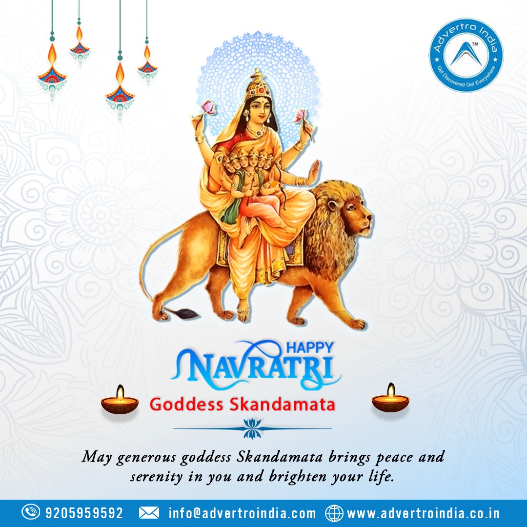 AdvertroIndia's tweet photo. Skandamātā (Sanskrit: स्कन्दमाता) is the fifth among the Navadurga forms of Mahadevi. Her name comes from Skanda, an alternate name for the war god Kartikeya, and Mātā, meaning mother. 
#advertroindia #durgapuja #navratri #navdurga #festival #celebrate #digitalmarketing #seo https://t.co/0Ag5ztwEKy