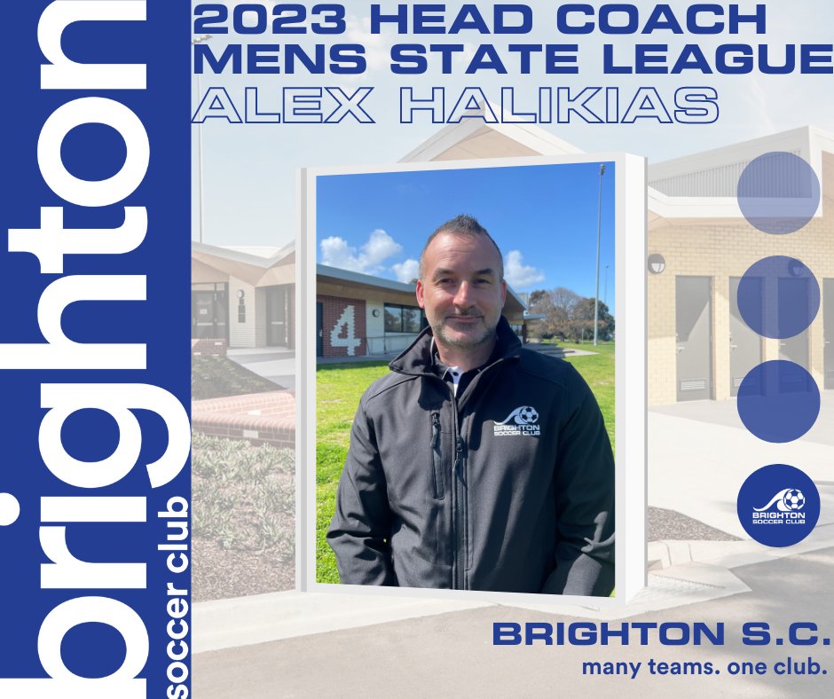 2023 Coach Announcements
Introducing Alex Halikias as Head Coach Mens State League at Brighton Soccer Club for Season 2023!
Alex comes to Brighton with 6.5 years coaching at a senior level, with clubs such as Rowville, Peninsula Strikers and Richmond
#manyteamsoneclub
#brightonsc
