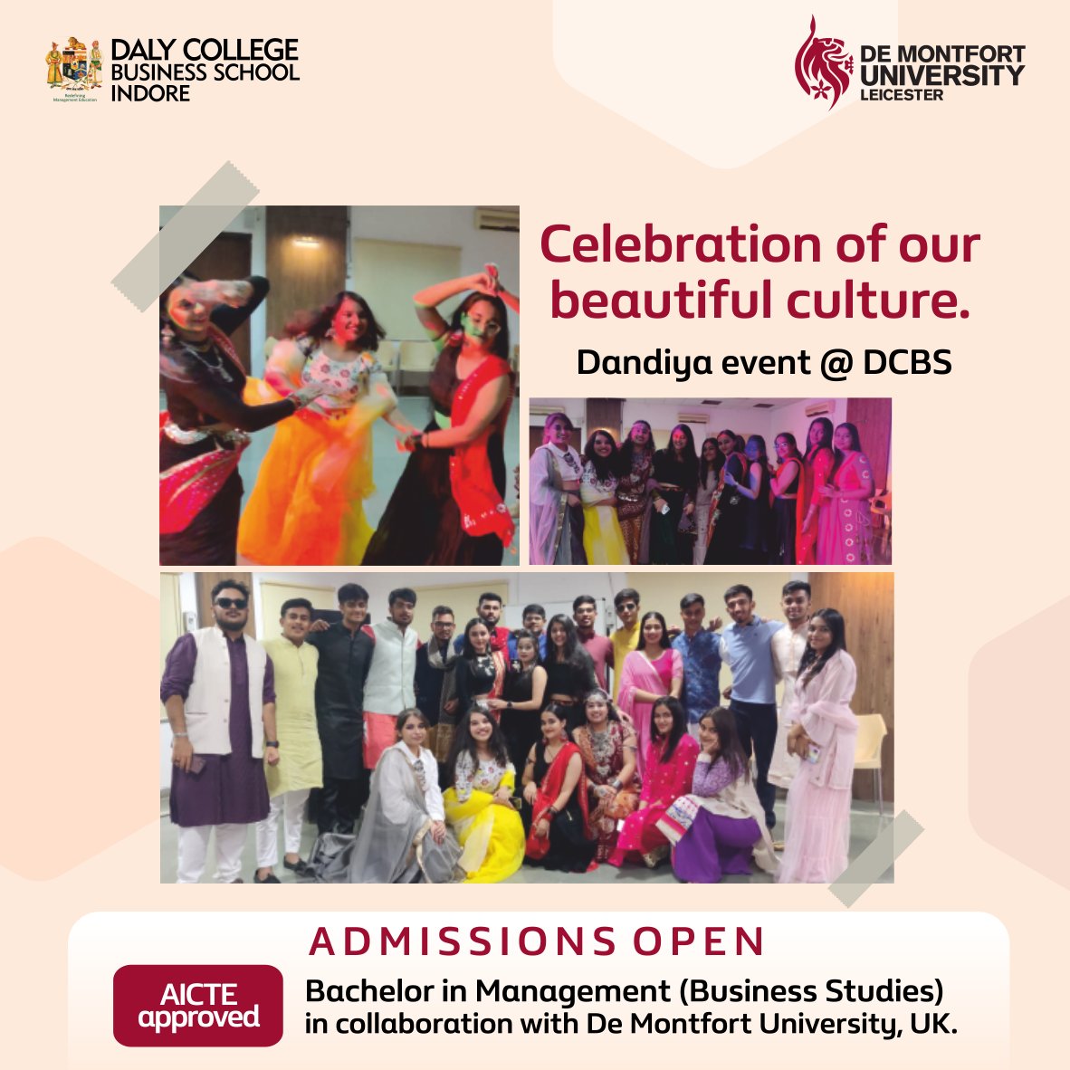 DcbsIndia's tweet photo. Soak in the festivities! Dandiya event@ DCBS: A time of great devotion, rejoicing, and merriment.
____
#DCBS #DalyCollege #DCBSEdge #DalyCollegeBusinessSchool #Navratri #Celebration #DandiyaEvent #Garba #Navratri2022 https://t.co/jLrGpfJ0VU