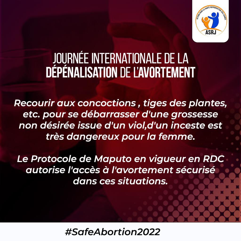 Asrjrdcongo's tweet photo. Le #Protocole de #Maputo offre déjà la possibilité de recours à un avortement sécurisé en cas de viol, d’inceste, de santé de la mère mise en danger etc.
#Inutile de recourir à des pratiques dangereuses.
@MakokiYaMwasi @CentreOdas @YouthSprint https://t.co/3NcvEOIr7e