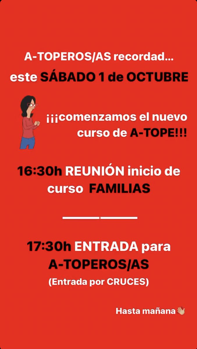 📢RECORDATORIO para A-TOPEROS/AS y sus FAMILIAS📢 
¡¡¡Os esperemos!!!🐢