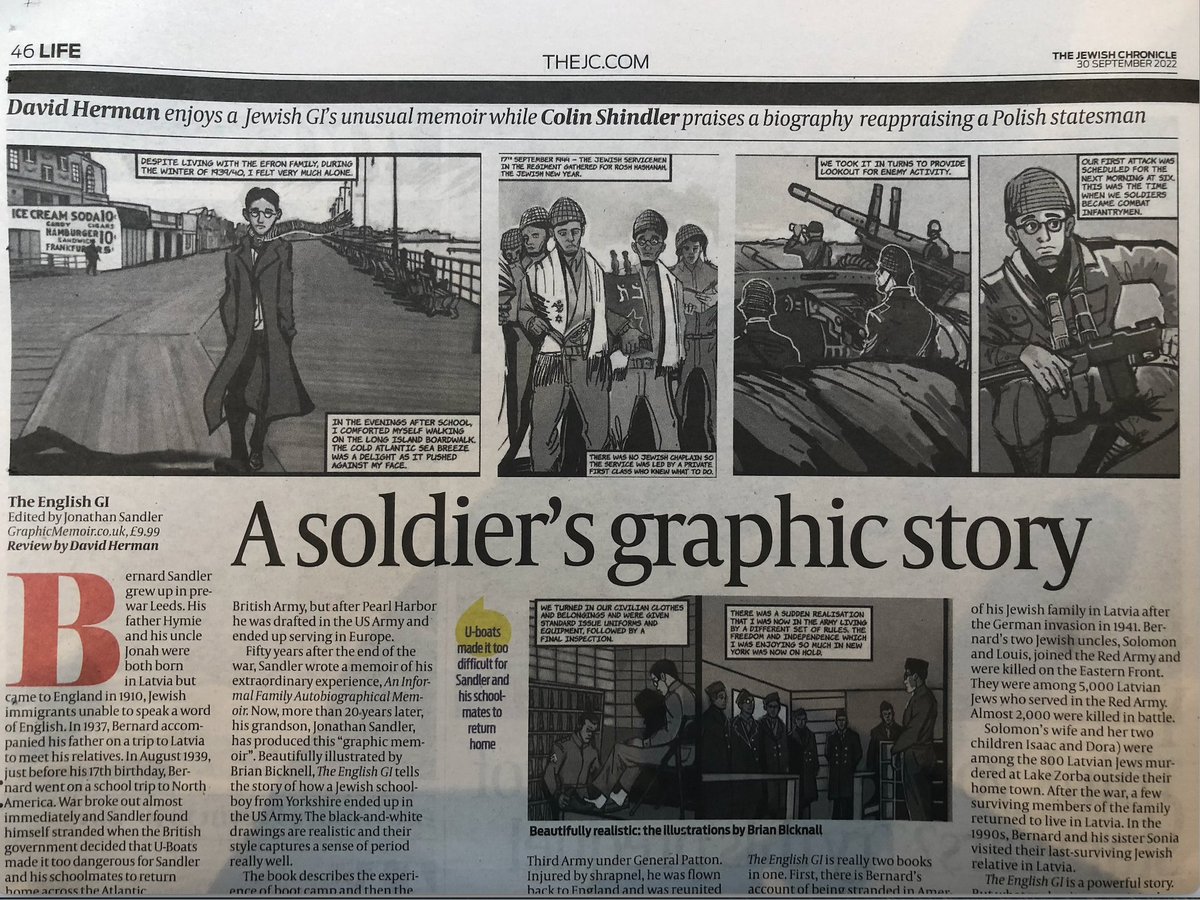 jsandler1978's tweet image. Fabulous review by @DavidMarkHerman of The English GI: World War II Graphic Memoir in today's Jewish Chronicle. All the more poignant as my grandfather was a huge admirer and supporter of David's late father, the painter, Joseph Herman. @JewishChron. tinyurl.com/4cyf5u3a