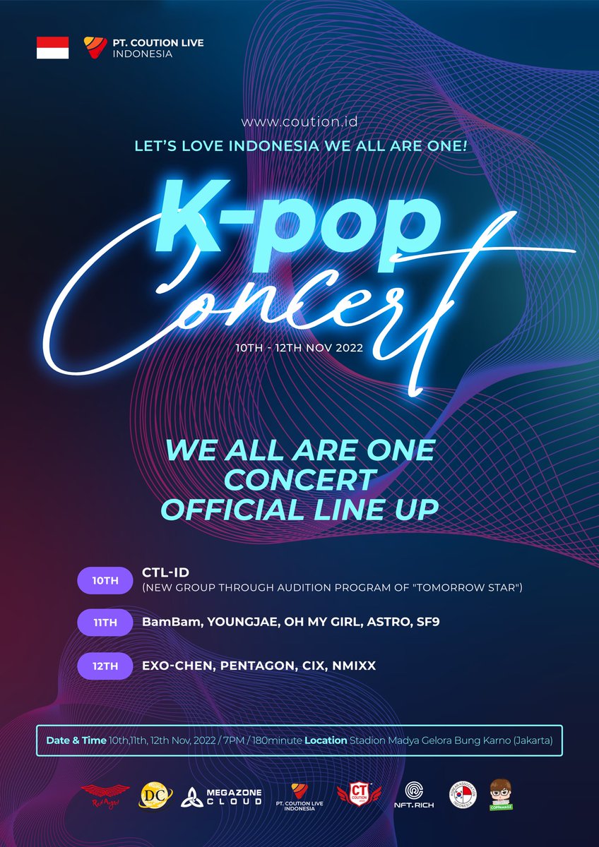 redangelkorea's tweet photo. [WE ALL ARE ONE K-POP CONCERT]

Yang sudah ditunggu-tunggu, inilah OFFICIAL LINE UP We All Are One K-Pop Concert tanggal 10-12 November 2022! Sampai jumpa nanti, semuanya! 🫶🏻

#TomorrowStar #BAMBAM #YOUNGJAE #OHMYGIRL #ASTRO #SF9 #EXO_CHEN #PENTAGON #CIX #NMIXX #ctlid https://t.co/jdjwc4eefN