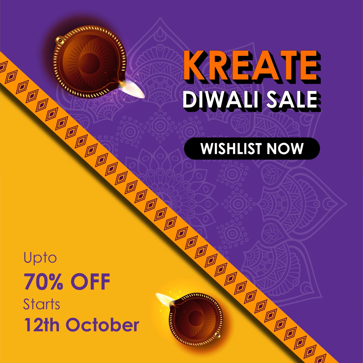 REMINDER ALERT! 🔔
Kreate Diwali Sale starts 12th October onwards. Get up to 70% off!

Wishlist now👇
buff.ly/3HrtKAi  

#wishlist #FestiveSeason #onlineshopping