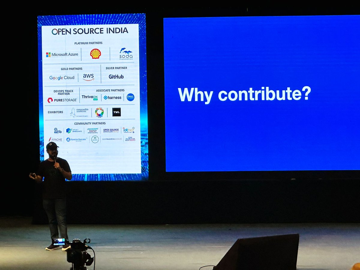 OpenSourceForU's tweet image. Karan M.V., Senior Manager, International Developer Relations, @GitHub is now on stage discussing “Let’s build from here, in India” at our FOSS for everyone Track in Hall A at Open Source India 2022.

#OSI2022 #OpenSource #Bengaluru #Kubernetes #Developers #DevOps  #OSI