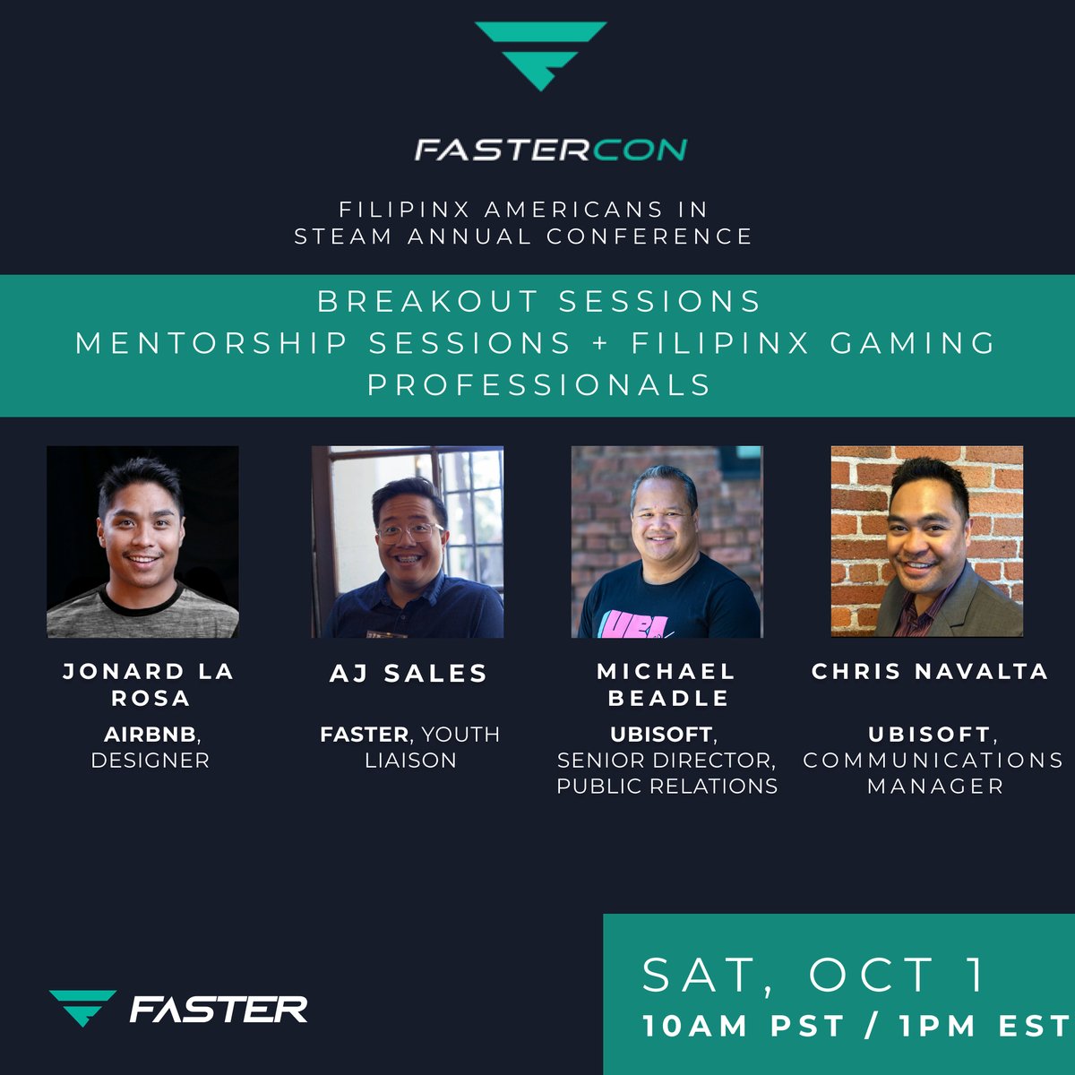 fastersteam's tweet image. Register for #FASTERCON22 #FASTERCON 6th annual #FilipinxAmericansinSTEAM @fastersteam conference community day with networking and mentorship sessions with @ubisoft @chrisnavalta and @airbnb! 

bit.ly/FASTERCON22D2B 

#FilipinxAmerican #FilipinoAmerican #FilipinaAmerican