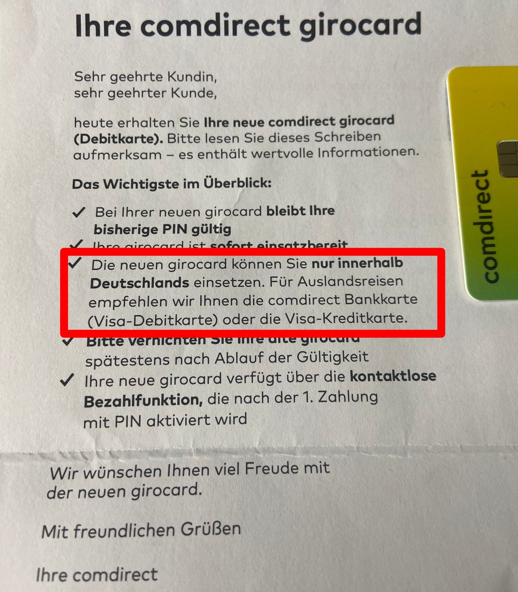 Thomas_Beutler's tweet photo. Die neue #Girocard...nur noch im Inland einsetzbar. Man könnte auch vom letzten Sargnagel sprechen ⚰️😩

Wo ist die Euro-Lösung? https://t.co/mKvanrgLC8