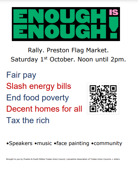 Are you from the Preston area?  Join this event organised by Preston and South Ribble Trade Union Council.  Tomorrow at noon! #EnoughIsEnough #SafeandHealthyWork is a fundamental right!