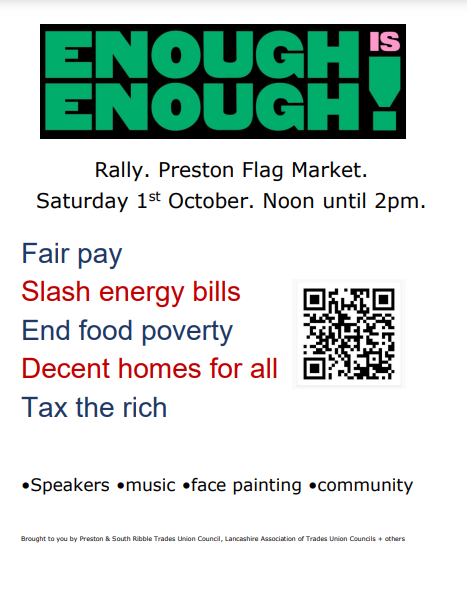 jnewsham's tweet photo. Are you from the Preston area? Join this event organised by Preston and South Ribble Trade Union Council. Tomorrow at noon! #EnoughIsEnough #SafeandHealthyWork is a fundamental right! https://t.co/4RlcgXYW7R