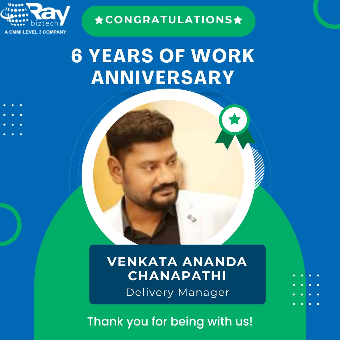 RBT_Original's tweet photo. Congratulations Venkat Anand on your 6 Years of service milestone.Thank you for being part of RBT's success over the years.
#LifeatRBT #RBTIIANS #WorkAnniversary #6YearsofService #RBT https://t.co/qG8atdPglO