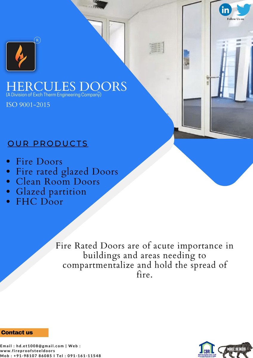 Hercules_Doors's tweet photo. Fire-rated doors provide countless benefits to property owners and occupants. The most important advantage of a fire-rated door is to provide safety.#herculesdoors #exchthermengineering #fireproofsteeldoors #firratedddoors #firesafety #fireresistence #fireprotection https://t.co/VDb9P7DFmF