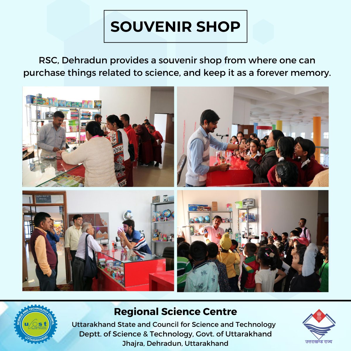 RSC_Dehradun's tweet photo. At RSC, Dehradun, we have a souvenir shop where travelers can buy things related to science as a memento of their fantastic experience here. Having a physical reminder of your experience is a great way to keep the memories alive and share them with others.
#rsc https://t.co/LWbTMeW477