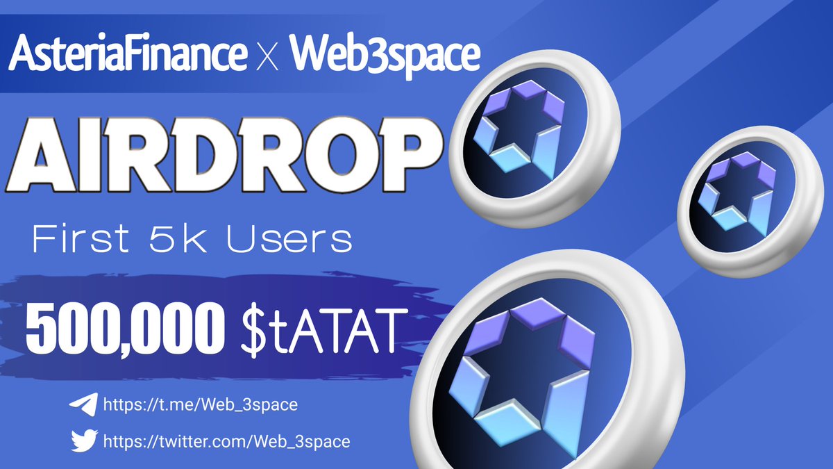 😉😉 HUGE #fcfs #Giveaways

🤩🤩 Total Giveaway Pool - 500,000 tATAT Token. 

To Enter ⤵️
➡️ Follow <a href="/Web_3space/">WEB3 Space</a> 🔔
➡️ Like, RT &amp; Tag 3 Friends
➡️ Finish Gleam : wn.nr/4Zh9Nc

4th OCT ⏰

#Giveaways #Airdrop #fcfs