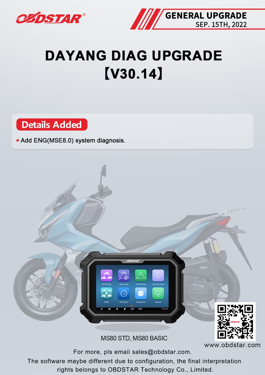 ObdstarTec's tweet photo. #OBDSTAR #Motorcycle #Diag
#MajorUpgrade
CFMOTO DIAG UPGRADE【V30.32】
DUCATI DIAG UPGRADE【V30.47】
#GeneralUpgrade
DAYANG DIAG UPGRADE【V30.14】
HAOJIANG DIAG UPGRADE【V30.11】
#motorcyclescanner #scannertool #diagtool #motordiag #MS80STD https://t.co/zrxSRsbLPF
