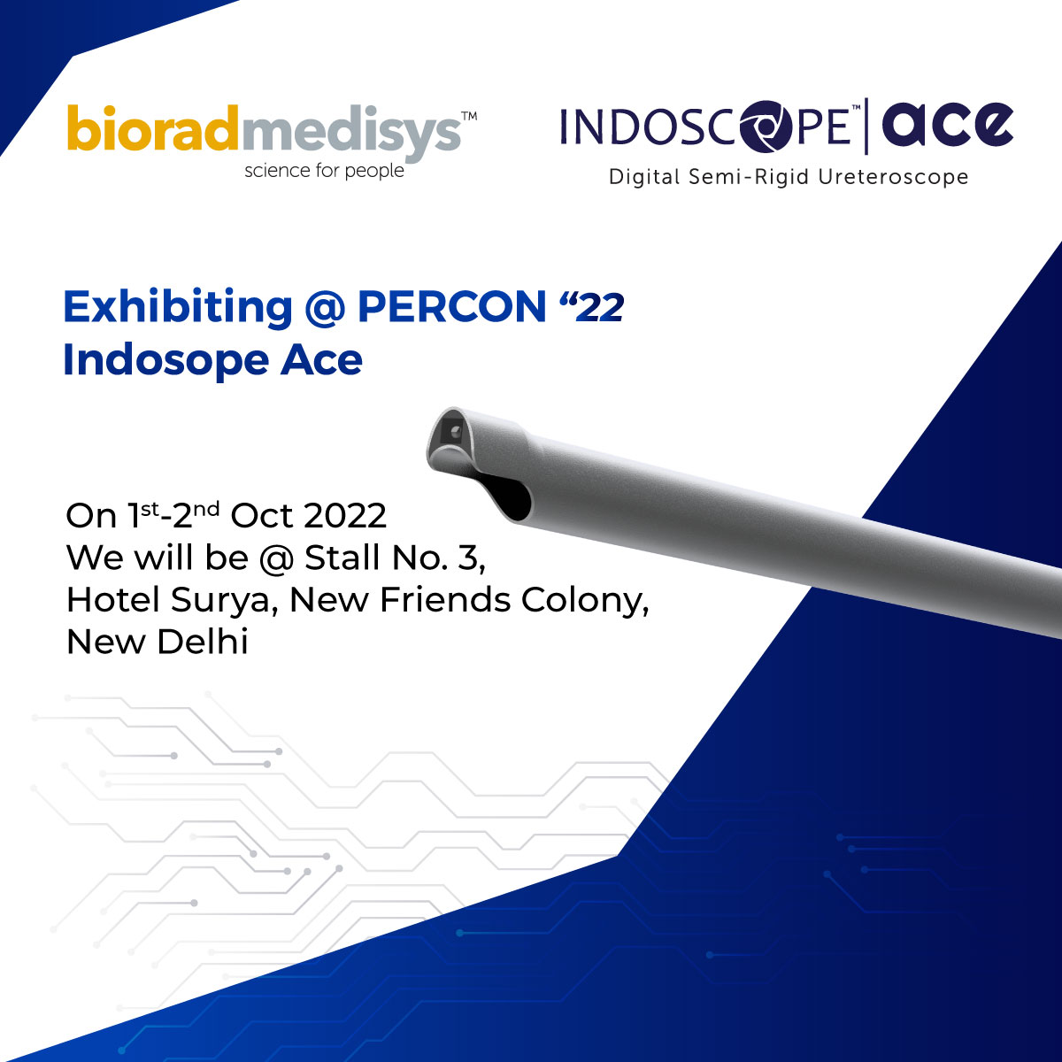 biorad_medisys's tweet photo. Join us @ #PERCONโ22 on 1-2 Oct 2022, as we exhibit Indoscope ACE-Digital Semi Rigid Ureteroscope for advanced experience with unprecedented clarity & outstanding ergonomics. We will be at Stall No. 3, Hotel Surya, New Friends Colony, New Delhi.
#scienceforpeople #Bioradmedisys https://t.co/MUacvh8Mgj