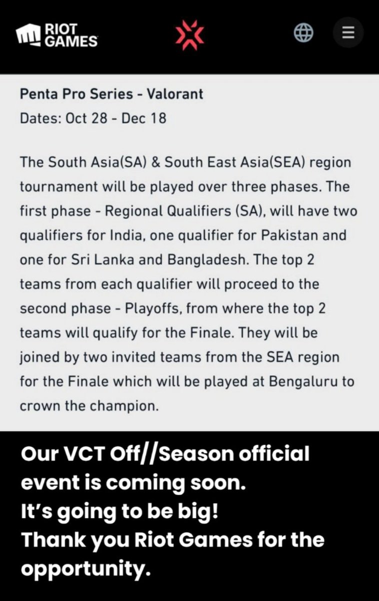 pentaesports's tweet photo. Our VCT Off//Season official event is coming soon! Read More: https://t.co/Lgnq3mmxUk https://t.co/Cgjz2VX7Ge