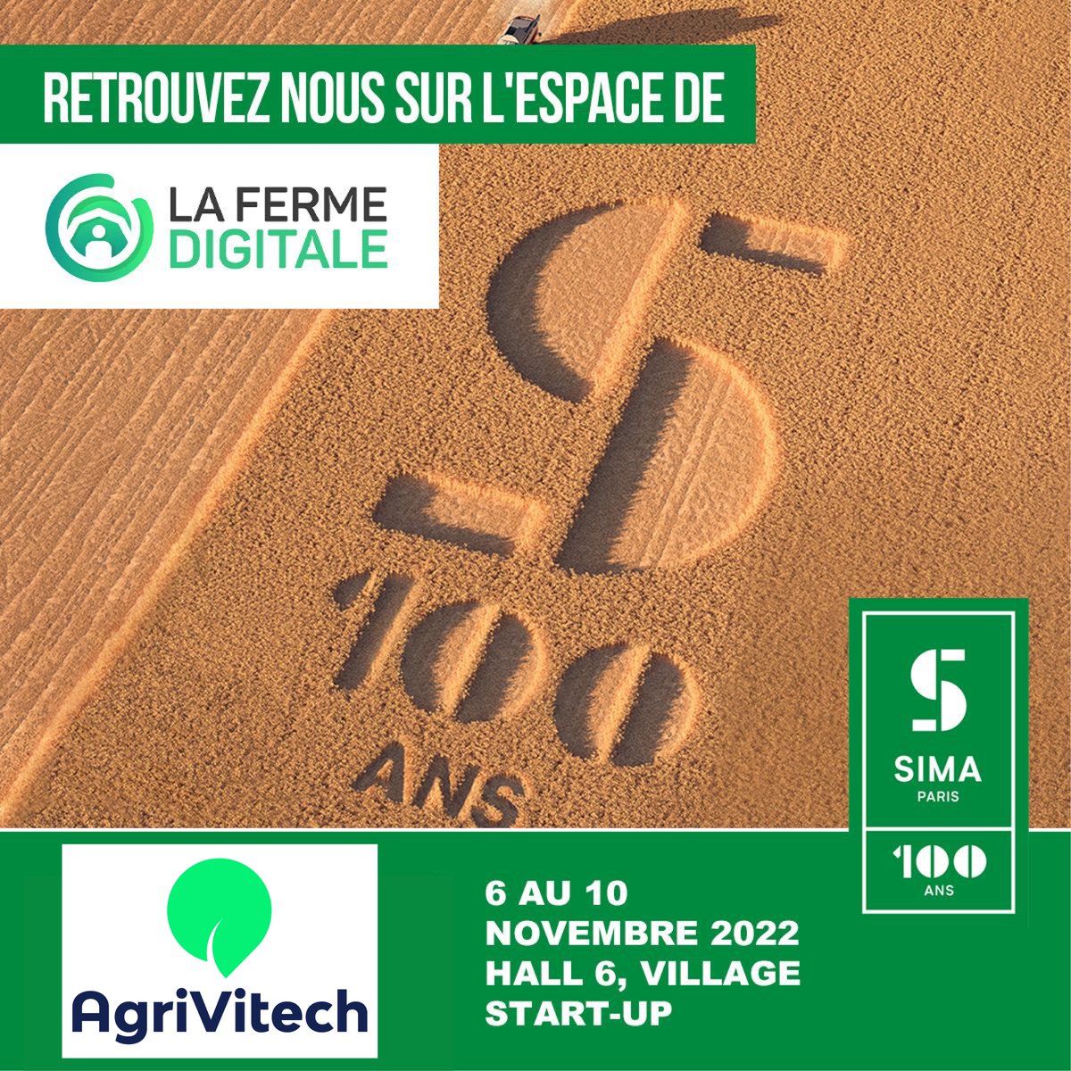 #sima2022  : 100 ans !

AgriVitech aura le plaisir de partager cet événement avec vous ainsi qu'avec 29 autres #startups membres  de la <a href="/FermeDigitale/">La Ferme Digitale</a> ! 🥳
L' #AgTech bien représentée et prête à vous accueillir :) 

#agriculture #numerique #DigitalTransformation