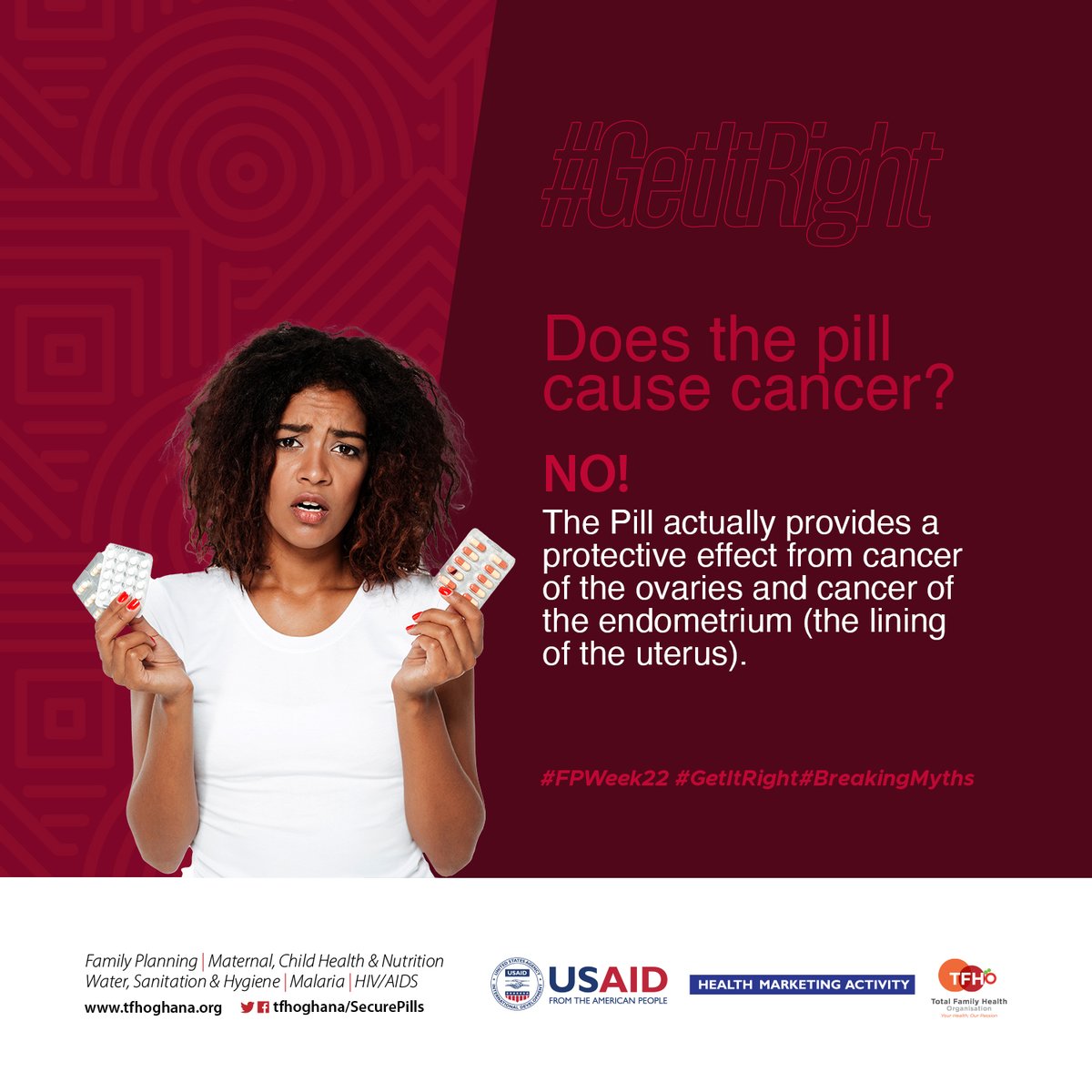 tfhoghana's tweet photo. The Pill is NOT cancerous rather helps prevent cervical cancer?
It's about time we #GetItRight
#BreakTheMyth #FPWeek2022 #Secure #Mythbusted https://t.co/7gHQx7O2Eq
