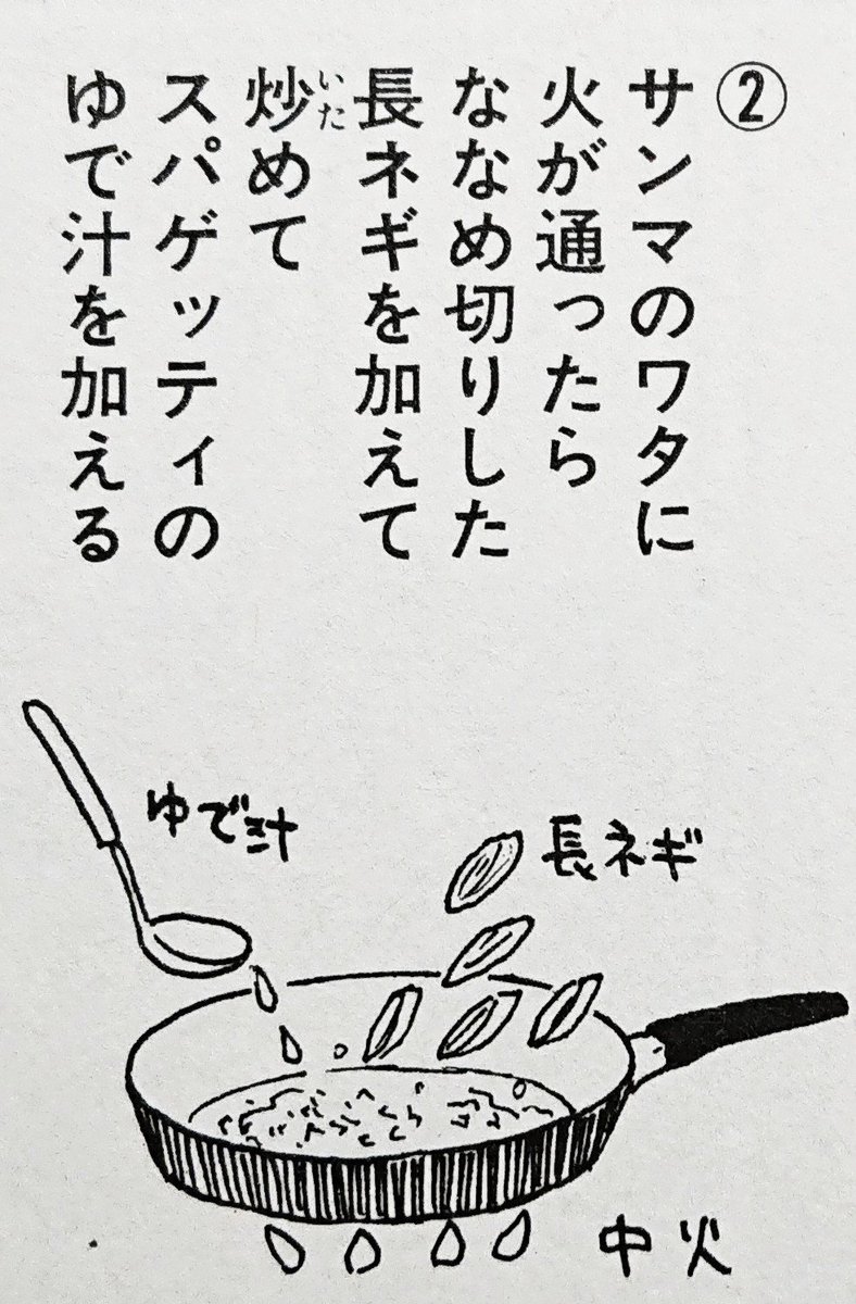 サンマのワタと長ネギのスパゲッティ
(『まかない君』第3巻・第26話より) 