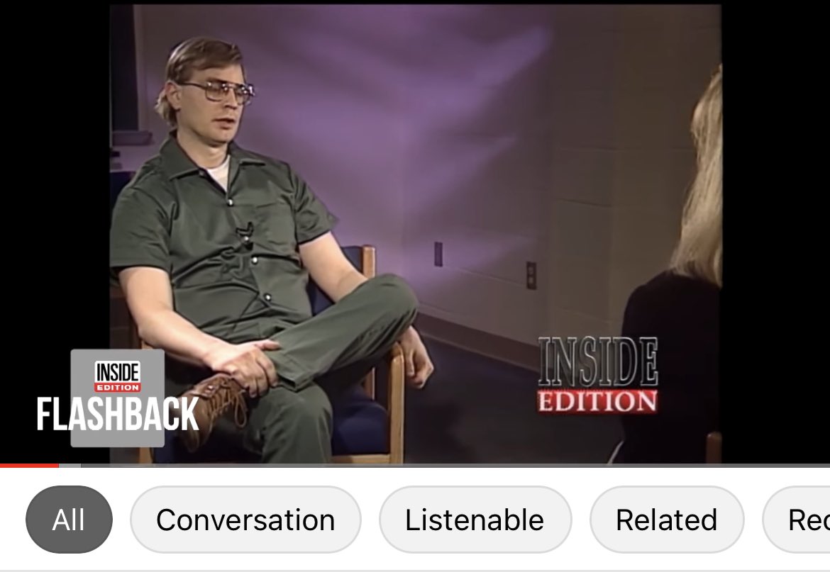 Here is a real image of white privilege. After having killed 17 people, he gets an exclusive interview…there are no handcuffs or restrains. He is sitting very comfortably in a chair talking about how he killed his victims. 

Makes me sick #DahmerNetflix