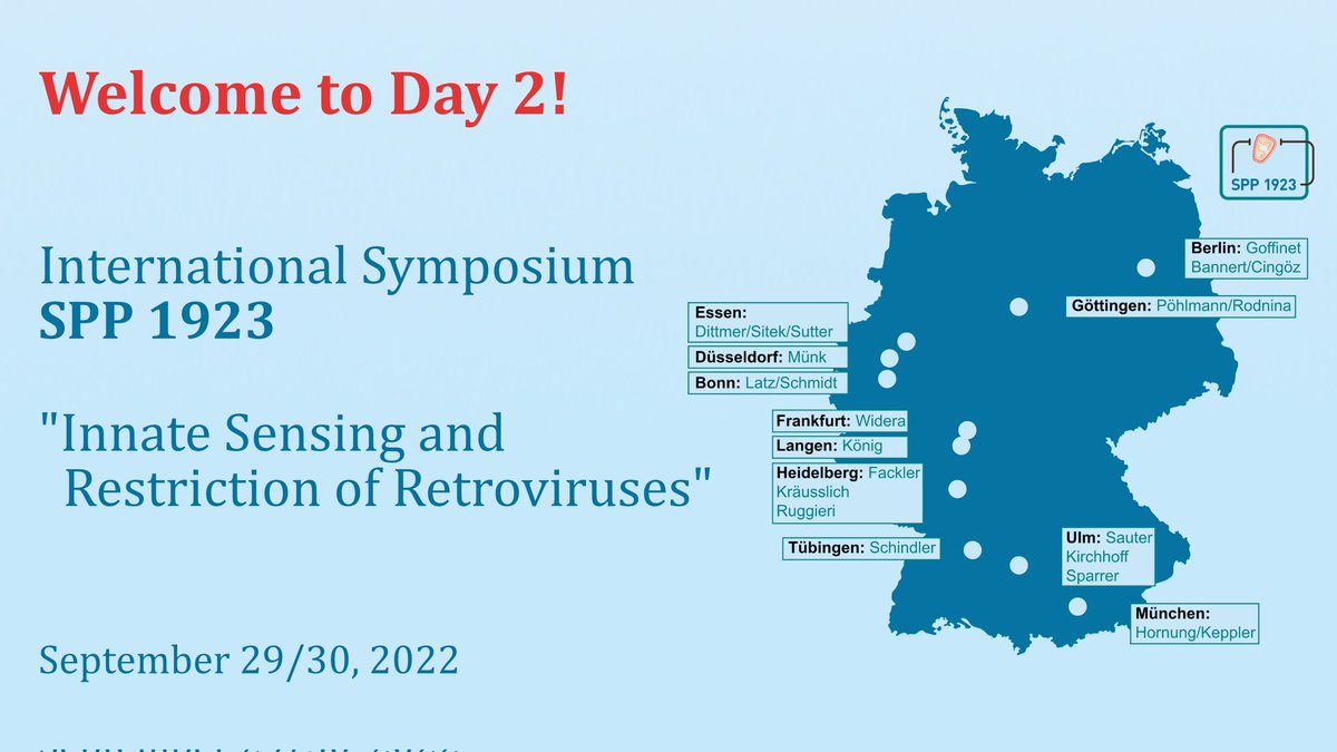 SPP_1923's tweet photo. Welcome to the second (and final) day of the #SPP1923 International Symposium 2022 on "Innate Sensing and Restriction of Retroviruses"!

#SPP1923 #Virology #Retroviruses #Symposium
@dfg_public @CiidHeidelberg #BioQuant @uniklinik_hd @UniHeidelberg https://t.co/m25OrJ5mLh