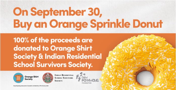 St_Johns_Soccer's tweet photo. On September 30, your local Tim Hortons restaurant will be offering a special Orange Sprinkle Donut. 100% of the proceeds of each Orange Sprinkle Donut goes to support Indigenous charities. #OrangeSprinkleDonut https://t.co/12HeAgF7l5