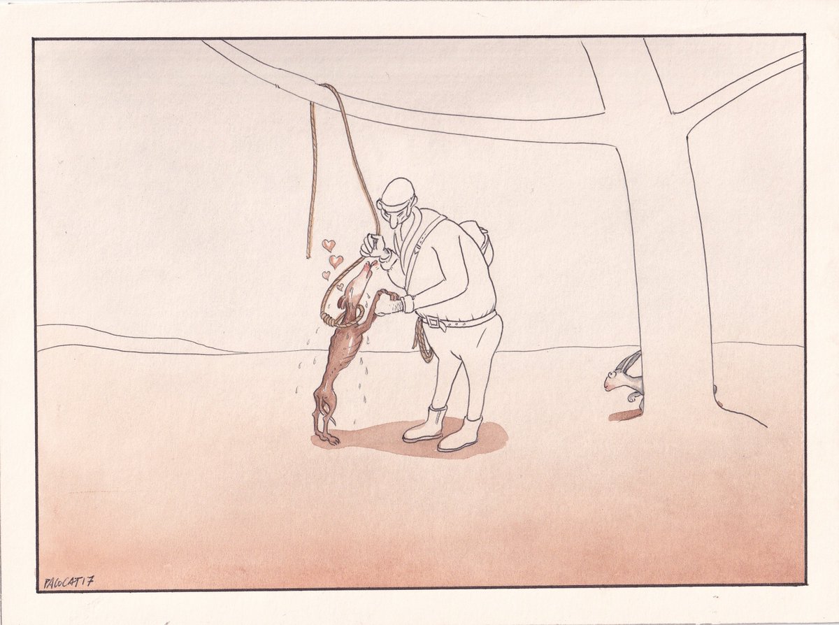 pacocatt's tweet image. Mi viñeta de hoy.
Se despidió de la vida lamiendo las manos de su verdugo.