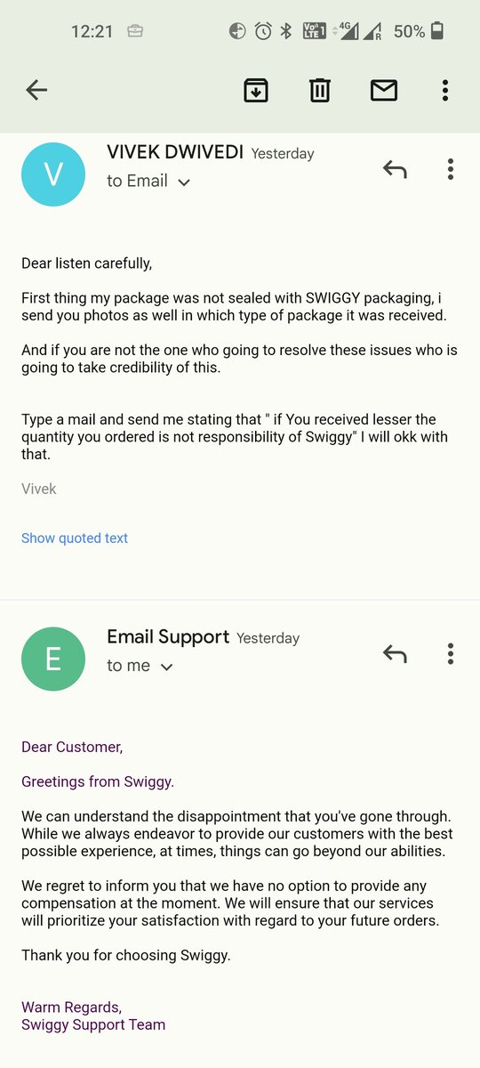 Aavara_Engineer's tweet photo. Yesterday, I ordered a Meal from @BikanervalaIN through the @Swiggy. As I simply ordered 2Nos. Quantity of the product but there I received only 1 Qty. (As the food was on a normal Bikanervala Poly Bag I opened it and saw that) I showed this to Dilivery Partner as well. [1/3]. https://t.co/eHPQgFkhpP