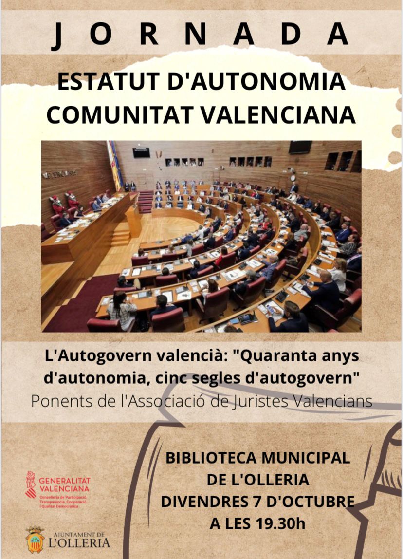 Josepepemorgan's tweet photo. Quatre dècades d'autonomia que formen part del cinc segles d'autogovern del poble valencià. El passat, present i futur de la Comunitat Valenciana a debat el proper divendres el L'Olleria. #9dOctubre https://t.co/Nhmk4sklBE