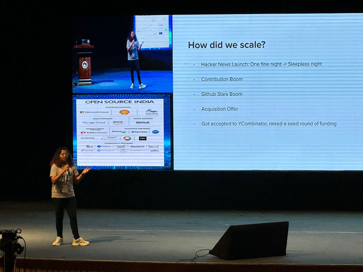 OpenSourceForU's tweet image. Ms. Tejaswini Chile, Product Engineer, @Chatwoot is now on stage discussing “The Story of Chatwoot” at our FOSS for everyone Track in Hall A at Open Source India 2022.

#OSI2022 #OpenSource #Bengaluru #Kubernetes #Developers #DevOps #OpenSourceIndia #OSI