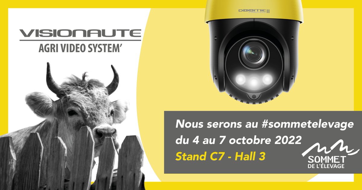 TeamVisionaute's tweet photo. 👋 Qui sera présent au @SommetElevage  ?
Nous y serons du 4 au 7 octobre. Notre équipe vous attend au Stand C7 - Hall 3 ! 🐄
Nous vous présenterons la caméra de surveillance Doomie : la star de la surveillance de l’étable entravée et du box de vêlage. #elevage #agriculture https://t.co/bL4FoCU6Tf